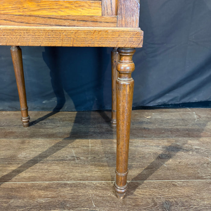 Pair of French Louis XVI Revival Oak Marble Top Nightstands with Floral Marquetry
