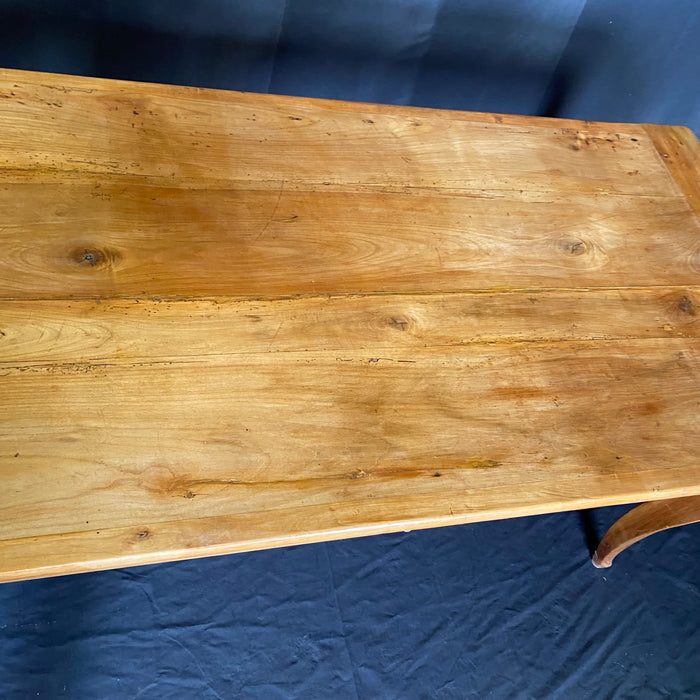 Antique French Provincial Cherry Farmhouse Harvest Dining Table with Bread Board and Drawer