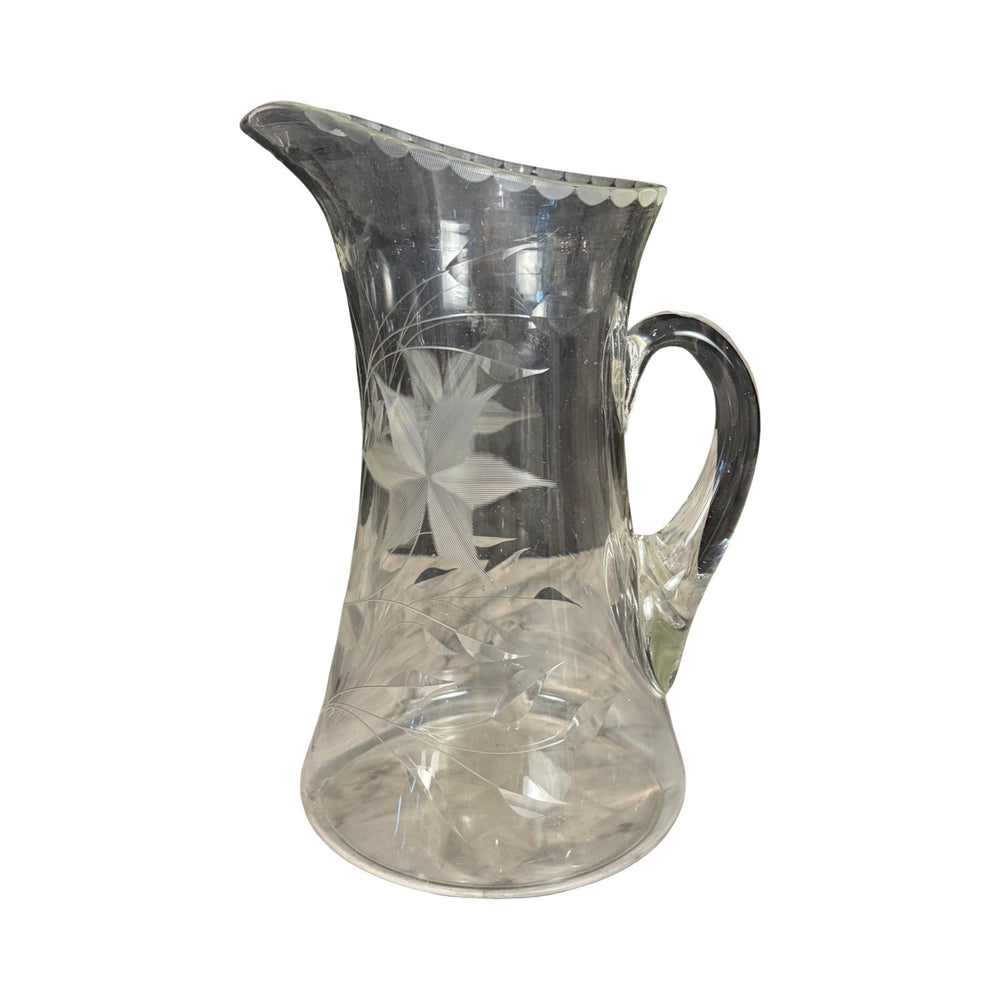 Hand-Blown Etched Glass Water Pitcher