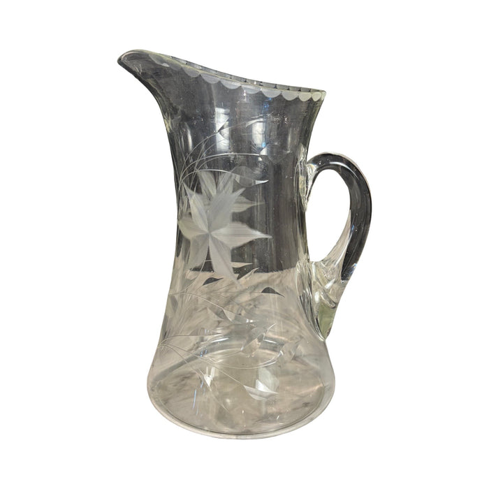 Hand-Blown Etched Glass Water Pitcher