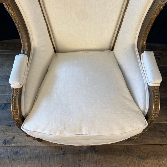 Antique French Louis XVI Armchair or Bergere Chair with New Upholstery