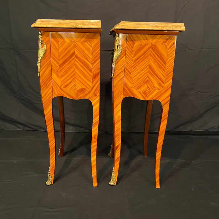 French Louis XV Pair Marble Top Nightstands or Side Tables Mid 20th Century