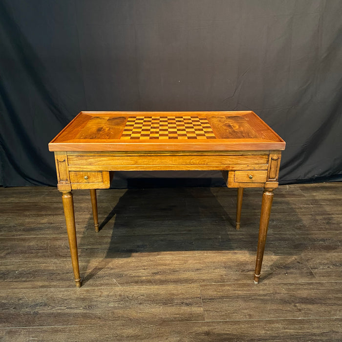 Antique French Inlaid Game Table with Reversible Chessboard Top and Inset Backgammon