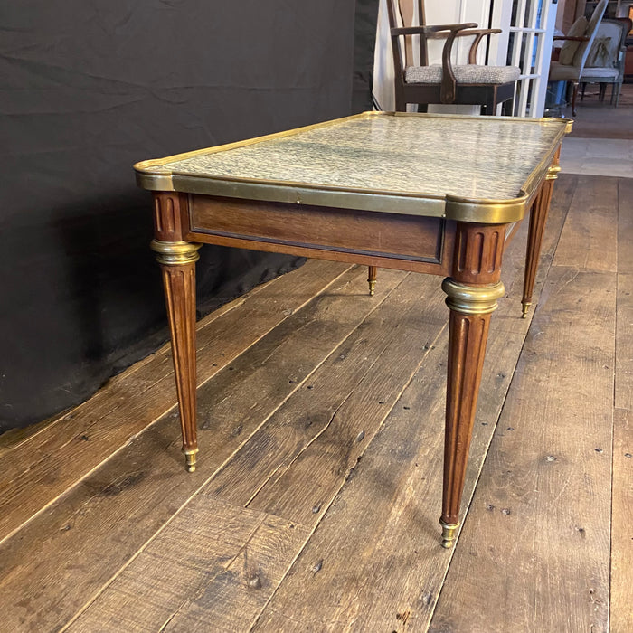 Classic French Louis XVI Marble Top Coffee Table with Brass Border from Paris, France by Mercier Freres