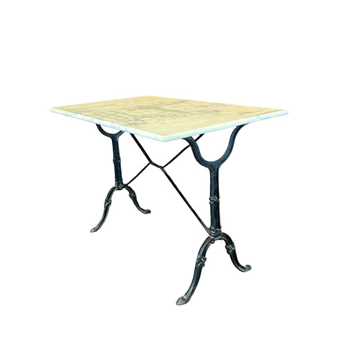 Antique French Carrera Marble Top Cafe or Bistro Table with Cast Iron Base