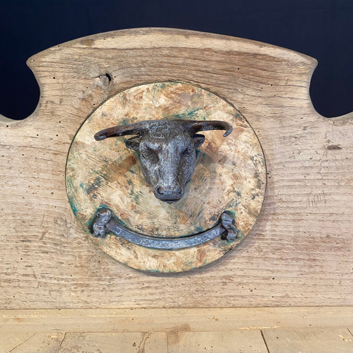 Antique French Butcher’s Block Table With Bull’s Head Mount and Rare Paris Maker's Label Jules Mareschal