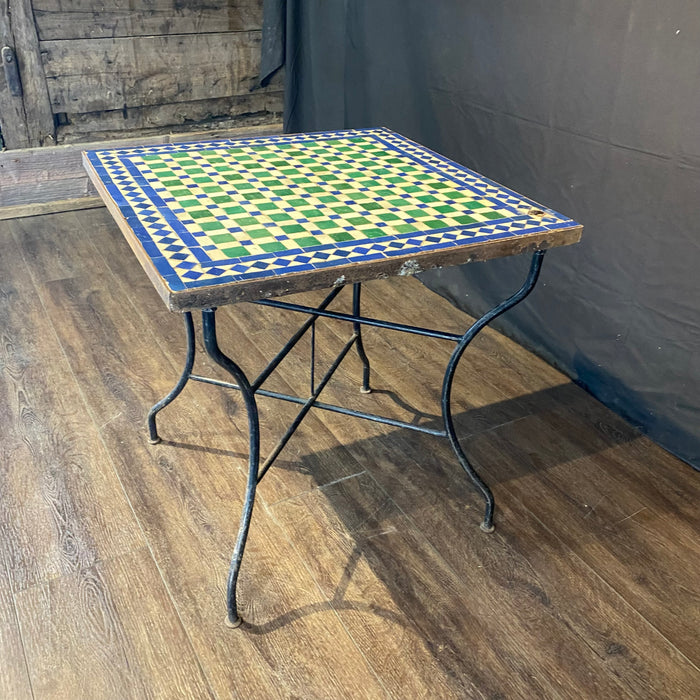 Early Mosaic Bistro Side Table with 19th Century Tiles Indoor or Outdoor for Garden
