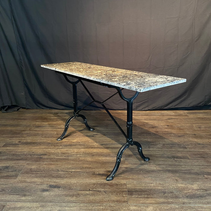 French Marble Top Bistro Style Console Table with Iron Base