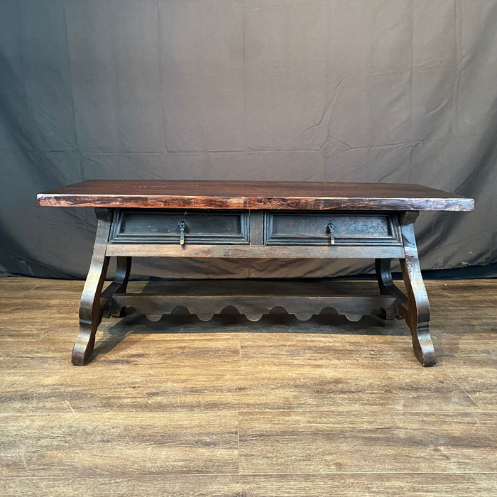 Early Spanish Coffee Table with Double Sided Drawers and Lyre Legs