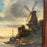 Antique Oil Painting Dutch School Landscape with Windmill on a Canal