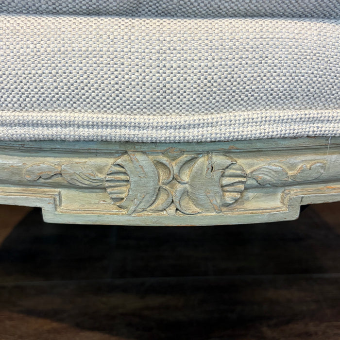 Pair of Antique French Louis XVI Carved and Painted Bergère Armchairs with New Upholstery