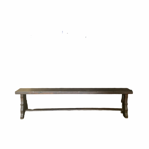 Antique French Farm Bench in Solid Oak with Lyre Legs