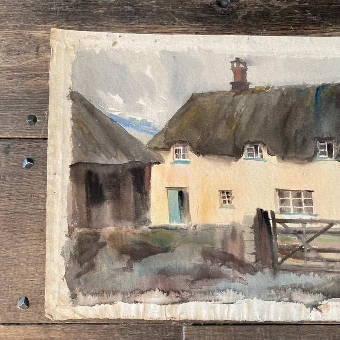 Listed British Artist Bernard Harper Wiles (1883-1966) - Framed Original Watercolor Painting: Thatched Roof House in England