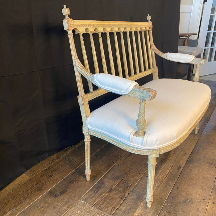 Early 19th Century French Louis XVI Painted Loveseat, Sofa or Settee Bench with New Upholstery