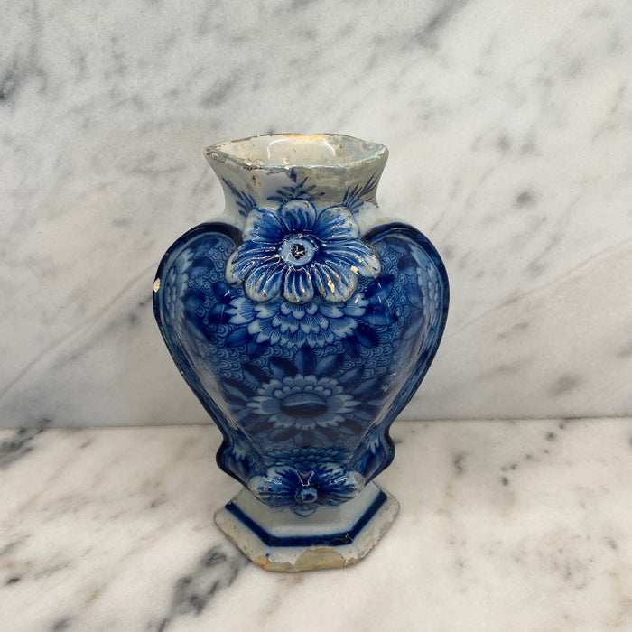 Early Antique Dutch Delft Blue and White Floral Vase, Netherlands