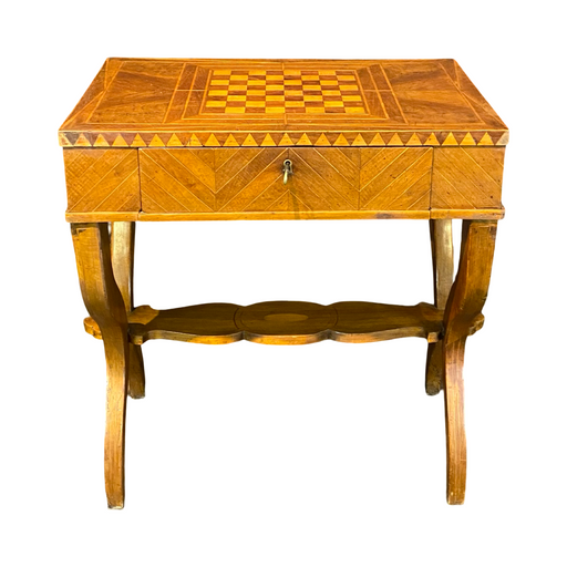 Antique French Game Table, Side Table or Accent Table with Inlaid Marquetry Checkerboard Top