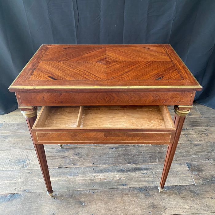 French Inlaid Game Table with Reversible Felt Top and Original Backgammon and Other Game Pieces