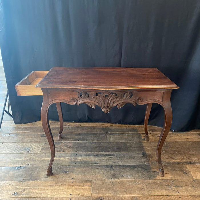 19th Century French Louis XV Carved Walnut Side Table or Desk Hoof Feet