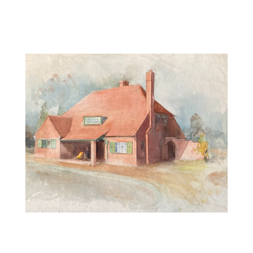 Listed British Artist Bernard Harper Wiles (1883-1966) - Framed Original Watercolor Painting: Red House in England