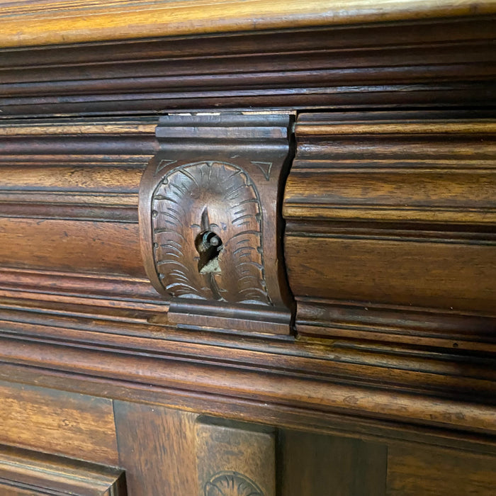 French Early 19th Century Solid Walnut Buffet a' Deux Corps Sideboard