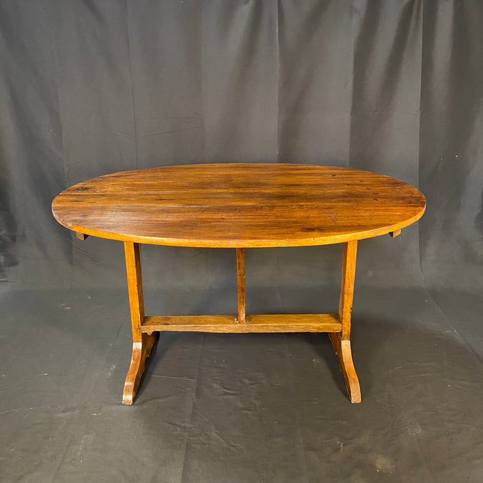 Large Oval Cherry French Early 19th Century Vigneron or Tilt-Top Walnut 'Table De Vendange' or Wine Tasting Table