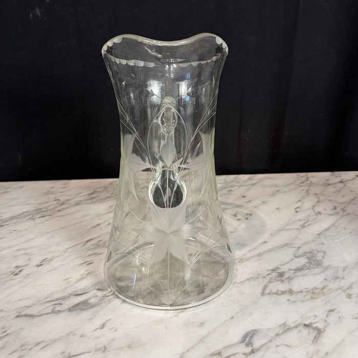 Hand-Blown Etched Glass Water Pitcher