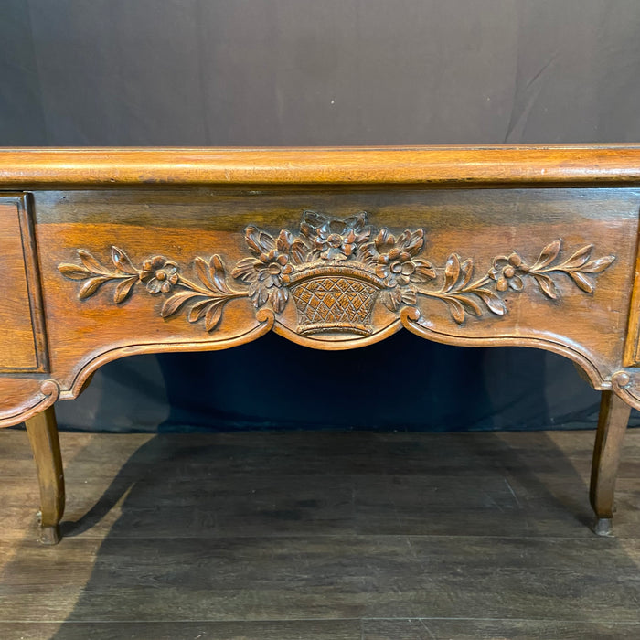 French 19th Century Writing Desk, Side Table or Console -  Louis XV Walnut with 2-Sided Carved Floral Urn Decor
