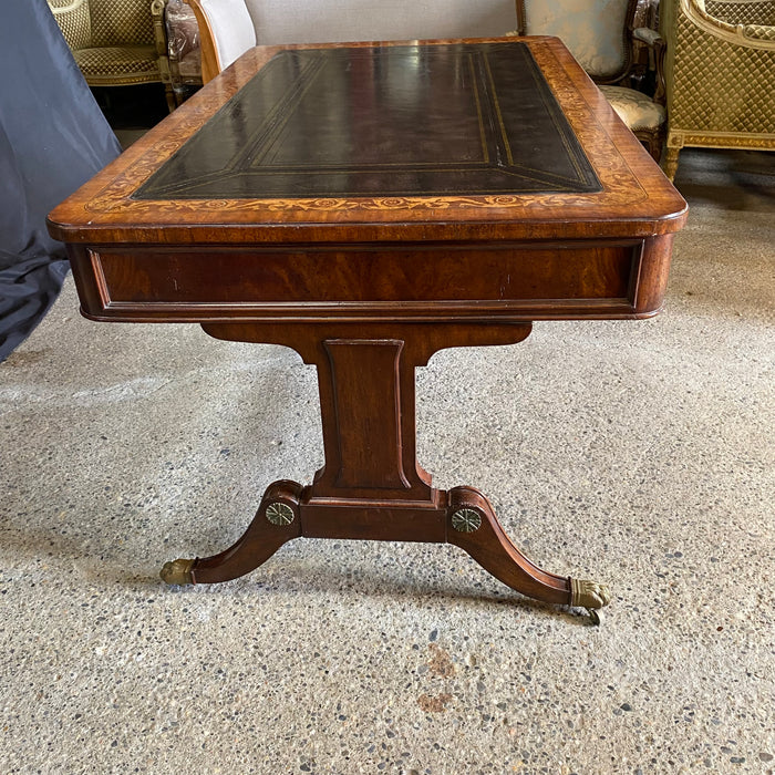 British Regency Style Mahogany Partners Two Sided Desk or Writing Table with Embossed Leather Top