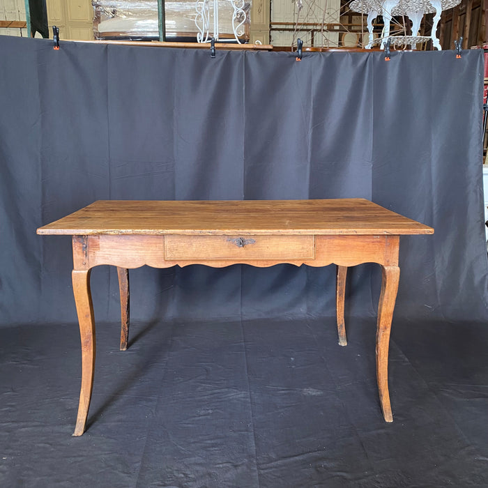 Antique French Provincial Primitive Farmhouse Country Pine Dining Table, Desk or Side Table with Original Key