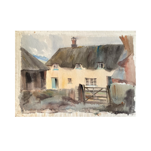 Listed British Artist Bernard Harper Wiles (1883-1966) - Framed Original Watercolor Painting: Thatched Roof House in England