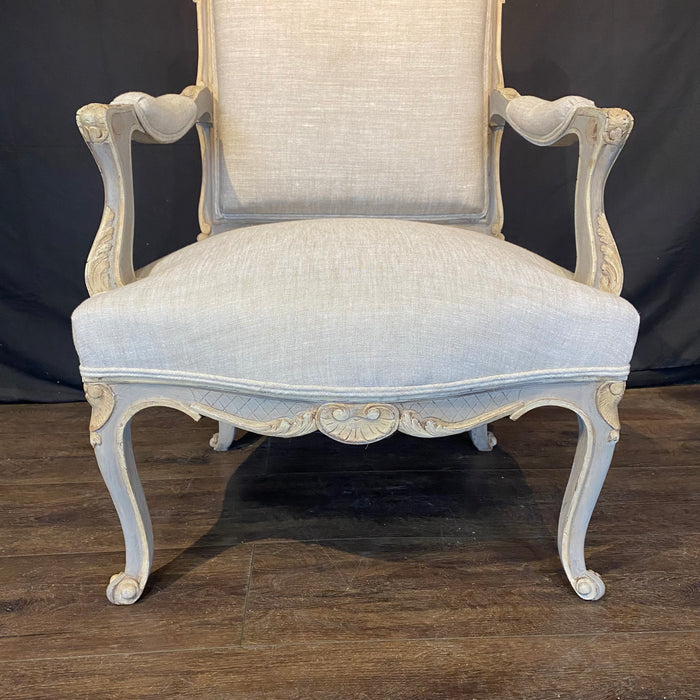 French Pair Louis XV Armchairs or Fauteuils 19th Century Painted