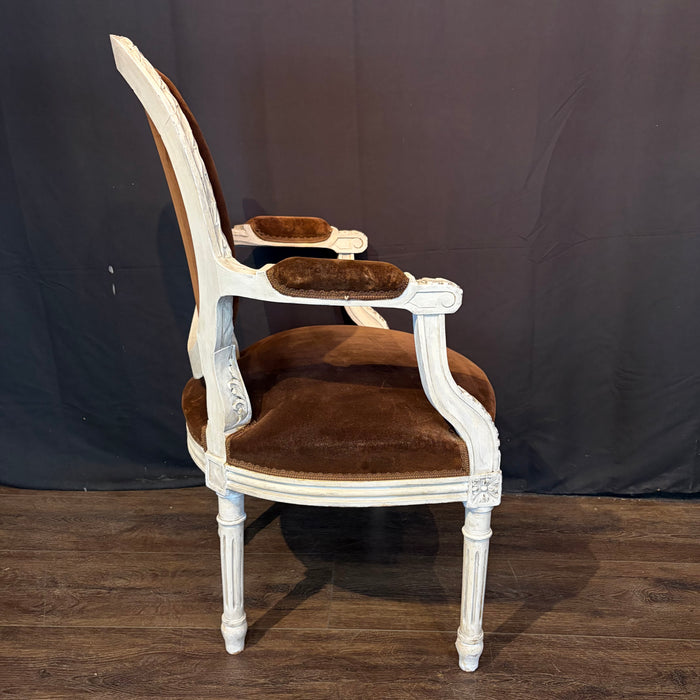 Pair of 19th Century French Louis XVI Carved and Painted Fauteuil Armchairs with Exceptional Carving