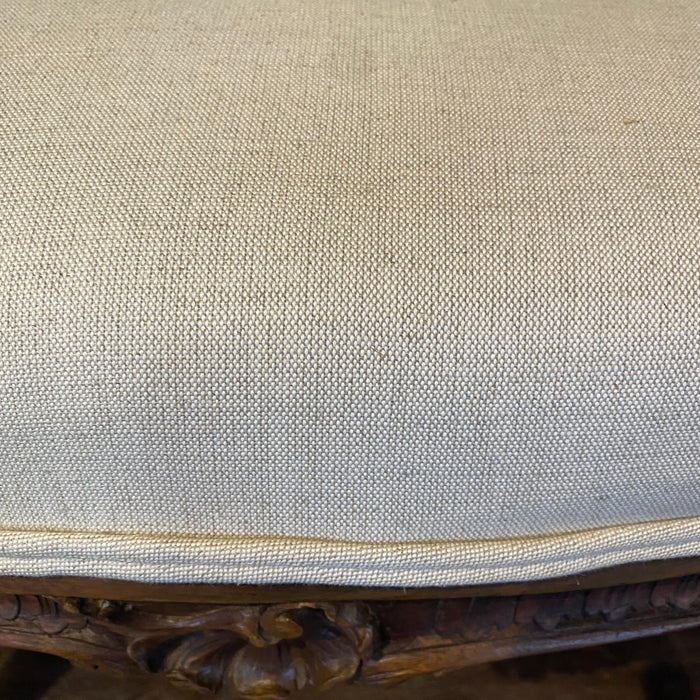 19th Century French Louis XV Carved Walnut Accent Bench, Vanity Seat or Ottoman with New Upholstery
