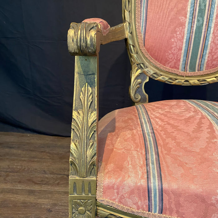 Pair of French Louis XVI Style Giltwood Armchairs, Fauteuils or Salon Chairs