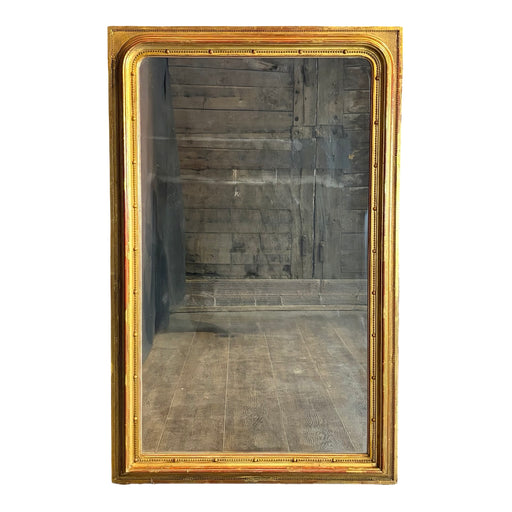 Exquisite 19th Century French Louis Philippe Large Giltwood Mirror with Rich Original Gold Leaf Gilding, Elegant Molded Frame and Beaded Detail