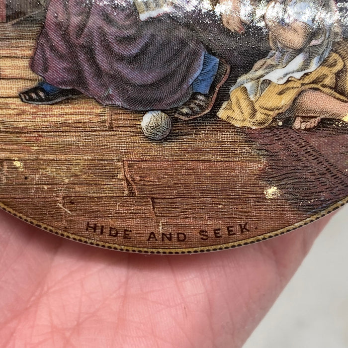 Antique English Victorian Prattware “Hide and Seek” Pot Lid