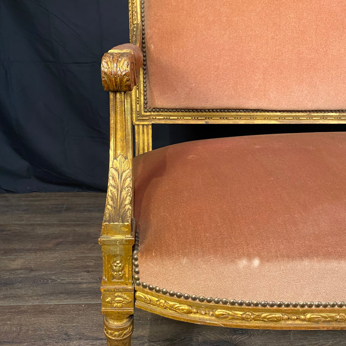Antique French Louis XVI Sofa | Painted & Gilt Carved Canapé