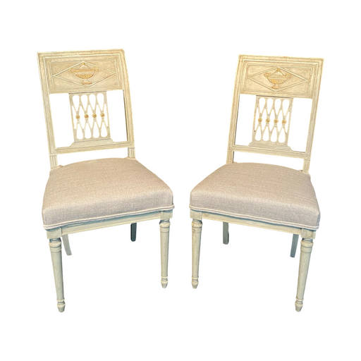 Pair of Early 19th Century French Directoire Period Painted Side Chairs with New Upholstery