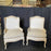 Pair of French Louis XV Style White Bergere Wing Chairs, Lounge Chairs or Arm Chairs in Patinated Wood