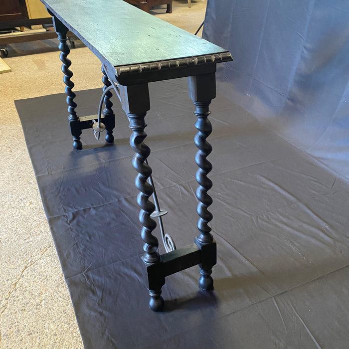 Antique Ebony Renaissance Style Barley Twist End Table, Sideboard, Buffet or Console Table from Marbella, Spain