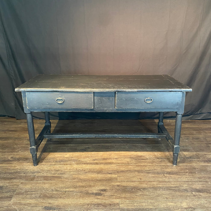 Antique French Louis XVI Desk, Console, Desk, Sofa Table, Kitchen Island or Dining Table Painted Ebony