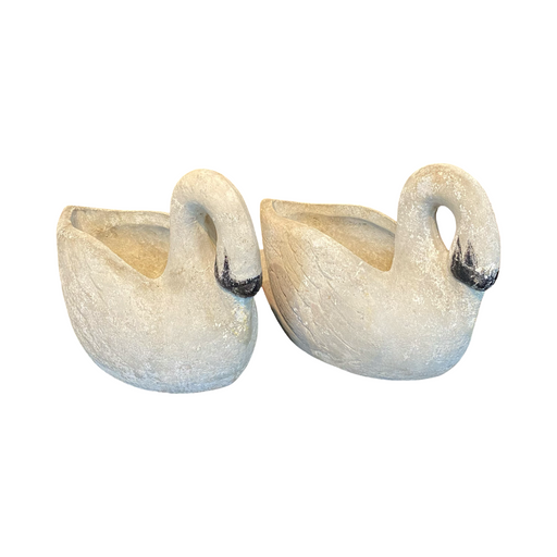 Elegant Pair of Antique French Swan Garden Planters Cast Stone