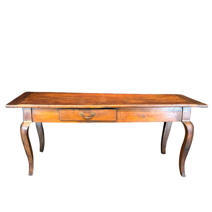 Early 19th Century French Provincial Dining Table with Two Drawers and Cabriole Legs