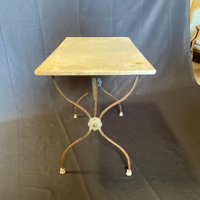 French Oval Marble Top Cafe Table or Bistro Table with Exceptional Metal Medallion Base