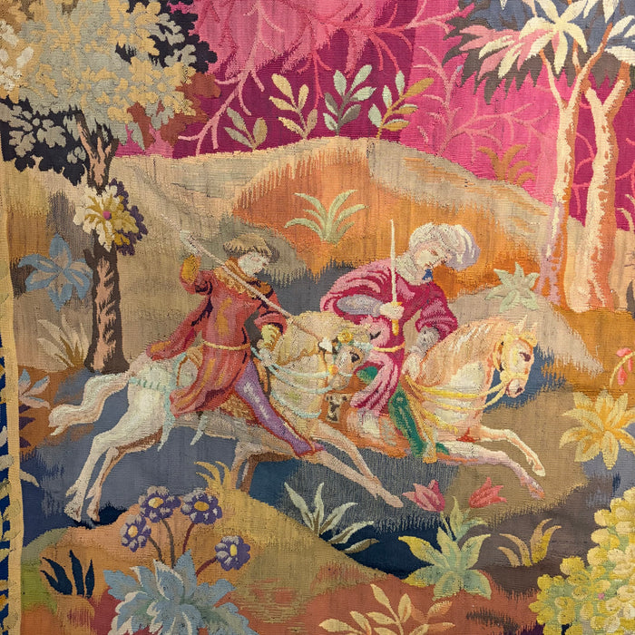 French Verdure Tapestry with Hunt Scene, Figures and Hounds