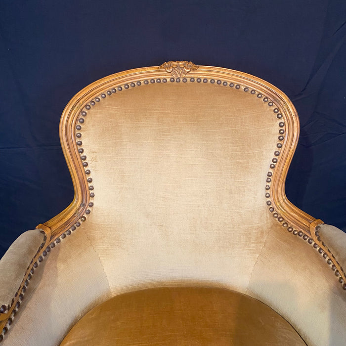 Fine French Pair Louis XV Armchairs or Bergeres with Brass Tacking