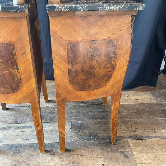 Pair of Antique French Louis XV Marble Top Bedside Cabinets, Nightstands or Side Tables