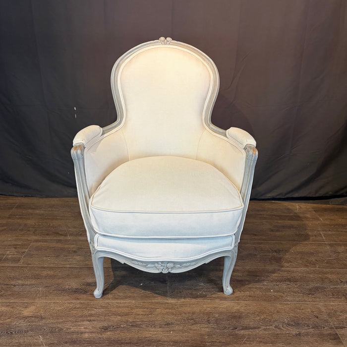 Pair of Antique French Louis XV Painted Bergère Armchairs