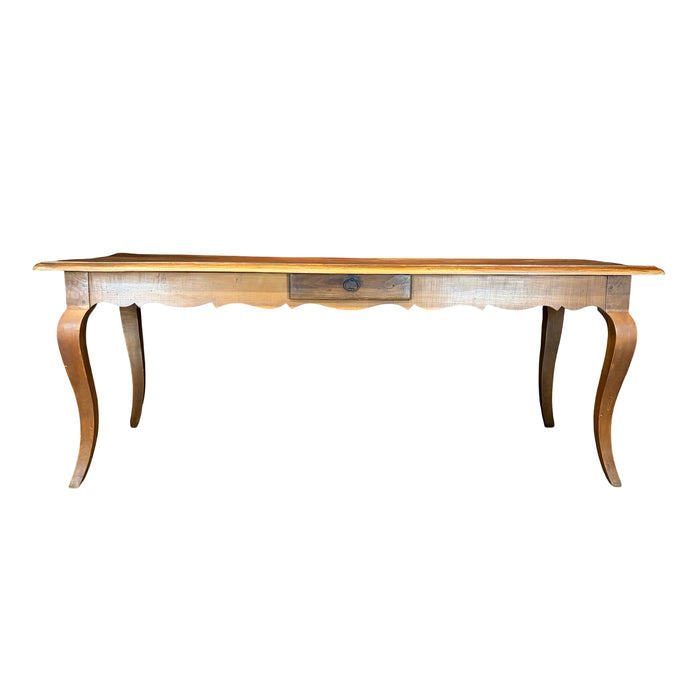 19th Century French Louis XV Walnut Farmhouse Table or Dining Table with Single Drawer and Cabriole Legs