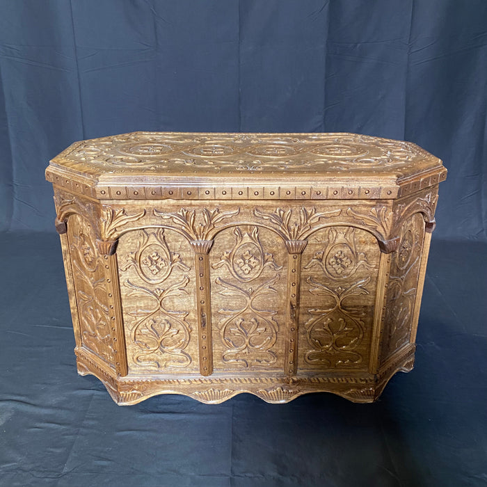 Antique Carved Sarcophagus Coffer, Trunk, Blanket Chest or Coffee Table